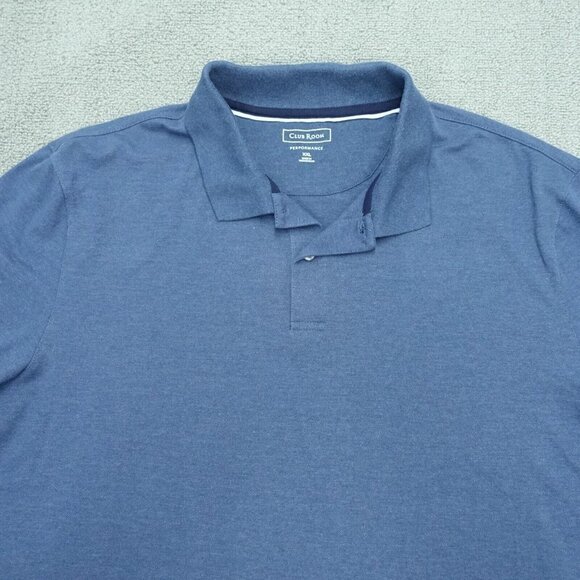 Club Room Polo Shirt Men's Size 2XL Solid Blue Long Sleeve Collared Cotton - Picture 2 of 7
